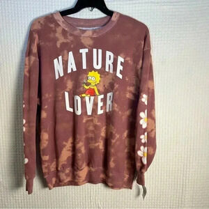 The Simpsons Size Large Lisa Coral Tie Dye Crewneck Sweatshirt Long Sleeve NEW